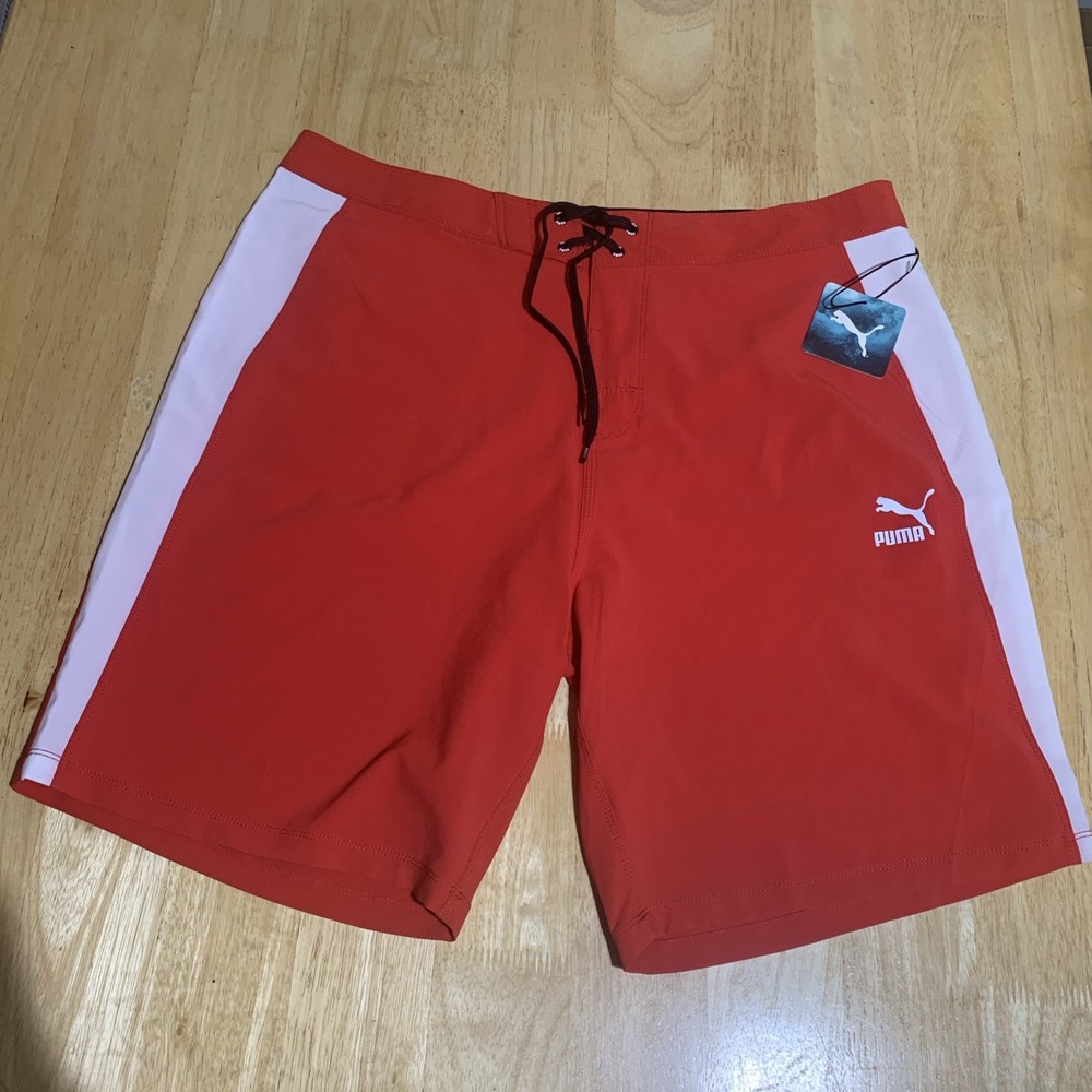 Puma Men's Board Shorts Regular Fit 4‎ Way Stretch 36x9" Inseam Red Back Pocket